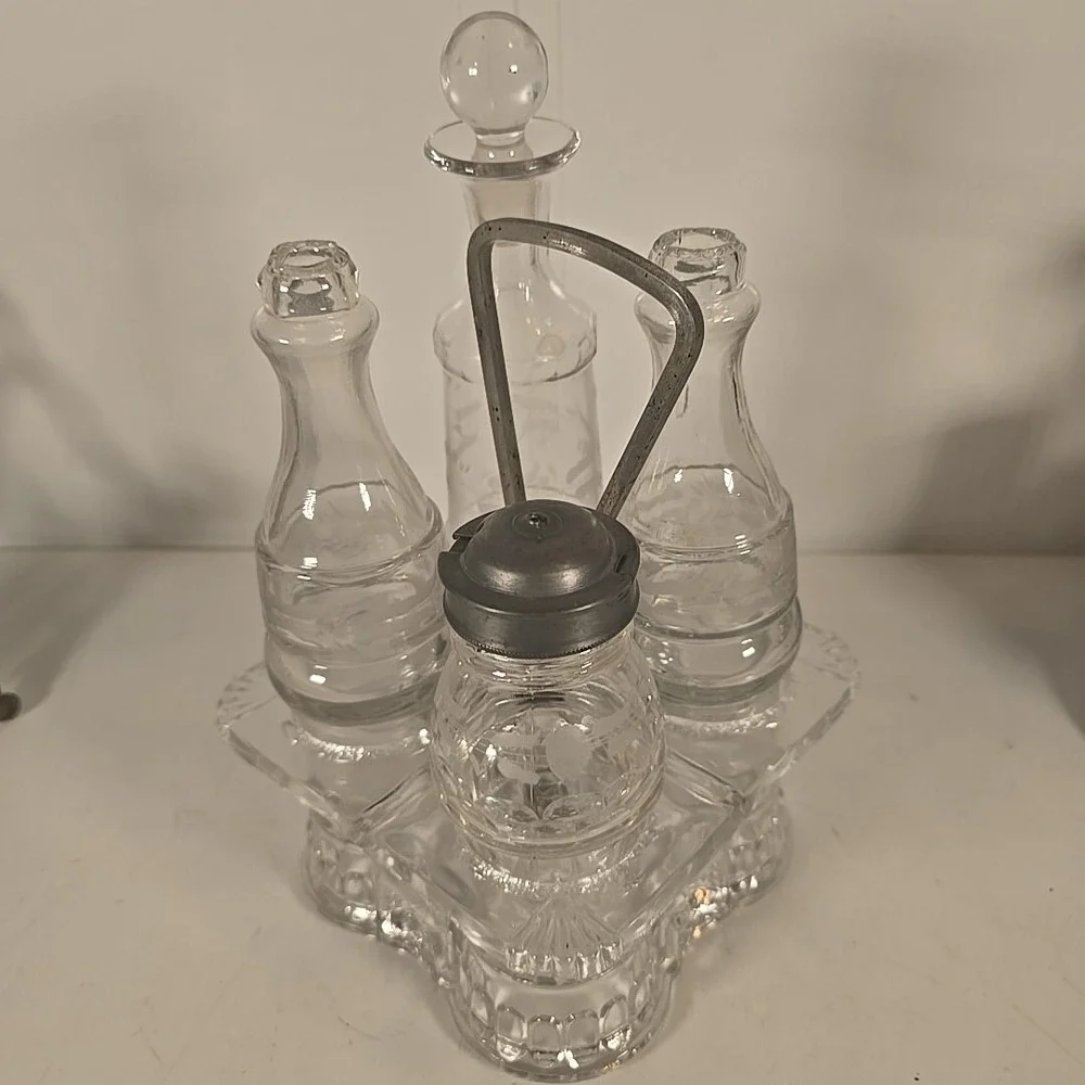 Salt & Pepper Shakers by Elson Glass Co Clear Blown Molded Caster Set 1800s Read